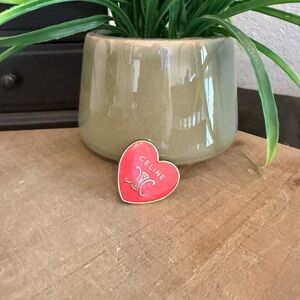 Pink Heart Enamel Designer Style Brooch Gold Tone